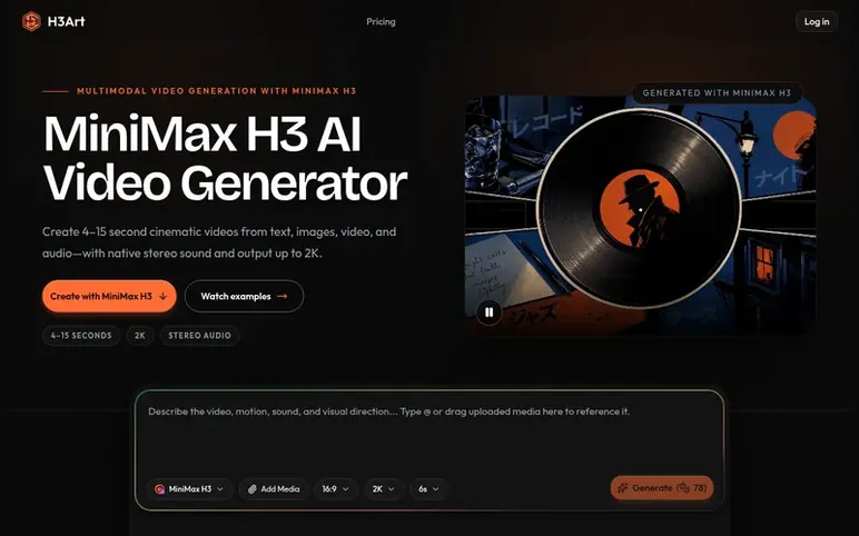 Screenshot of the H3Art homepage