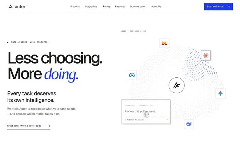 Screenshot of the Aster homepage