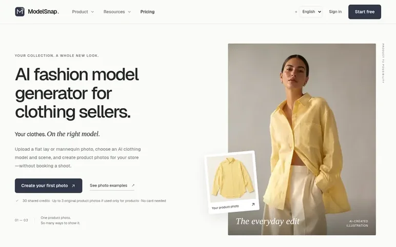 Screenshot of the ModelSnap homepage