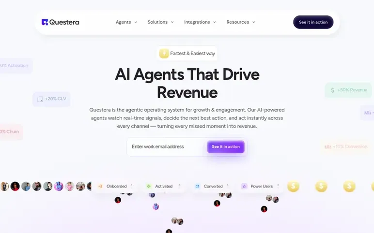 Screenshot of the Questera homepage