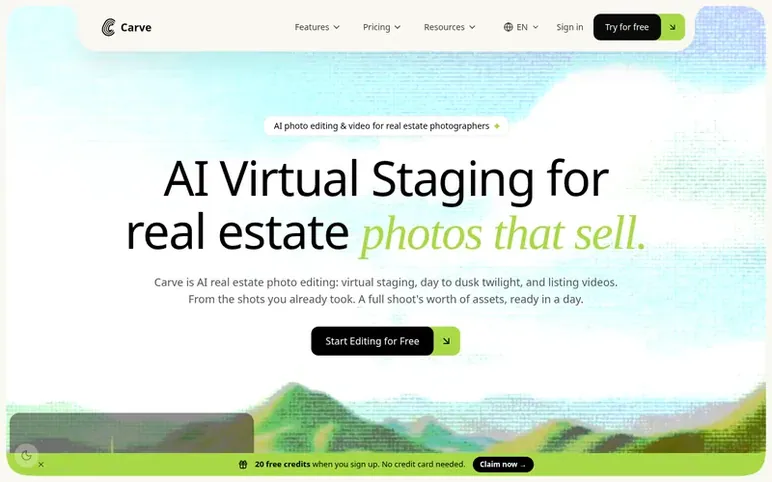 Screenshot of the Carve homepage