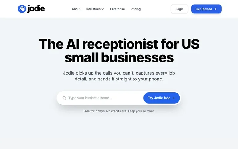 Screenshot of the Jodie homepage