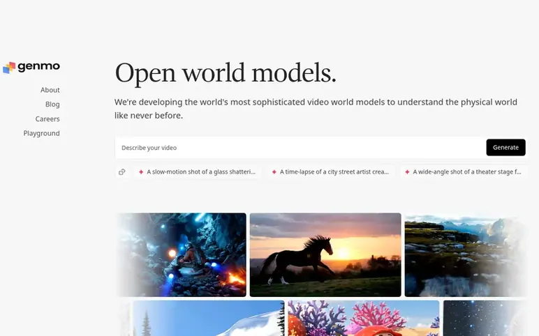 Screenshot of the Genmo homepage