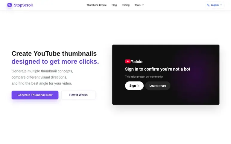 Screenshot of the StopScroll homepage