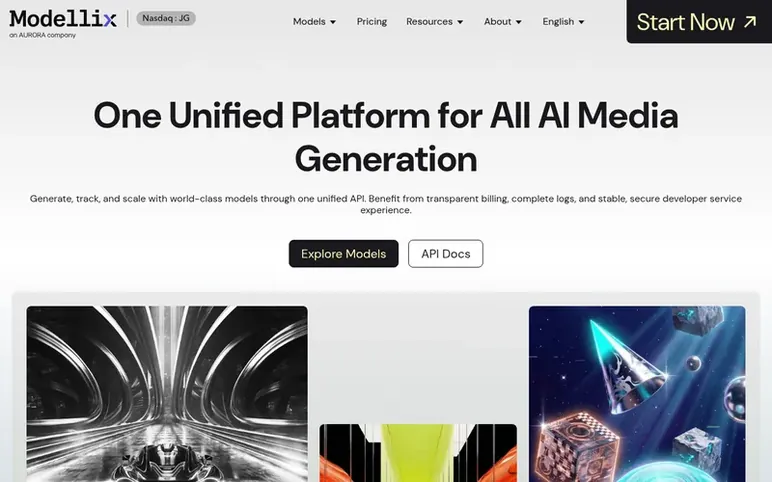Screenshot of the Modellix homepage