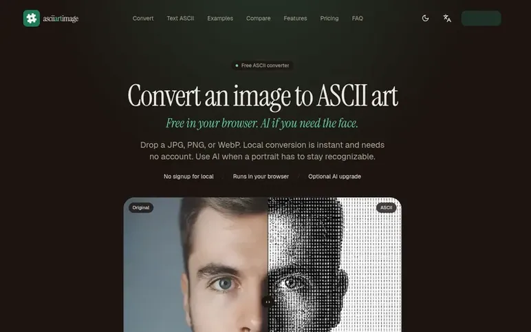 Screenshot of the asciiartimage homepage