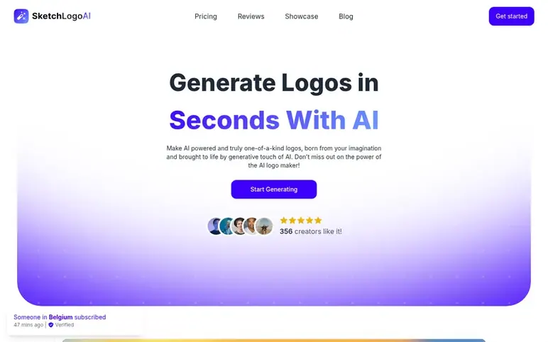 Screenshot of the Sketch Logo AI homepage