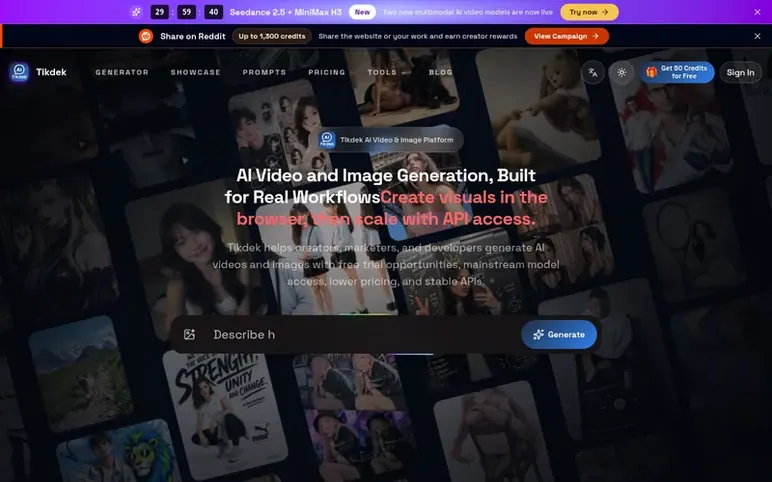 Screenshot of the Tikdek homepage