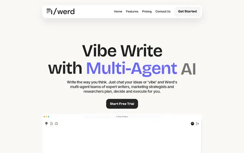 Screenshot of the Werd homepage