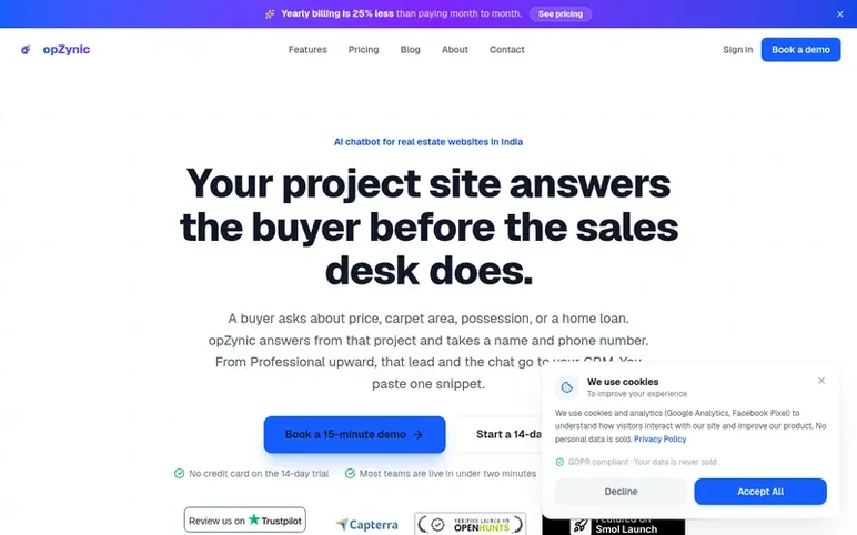 Screenshot of the opZynic homepage