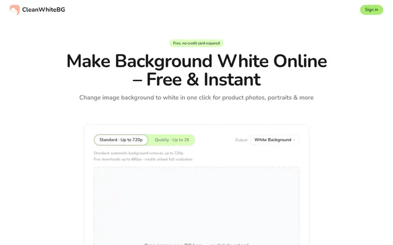 Screenshot of the CleanWhiteBG homepage