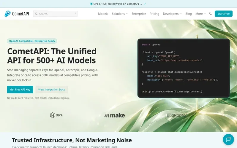 Screenshot of the CometAPI homepage