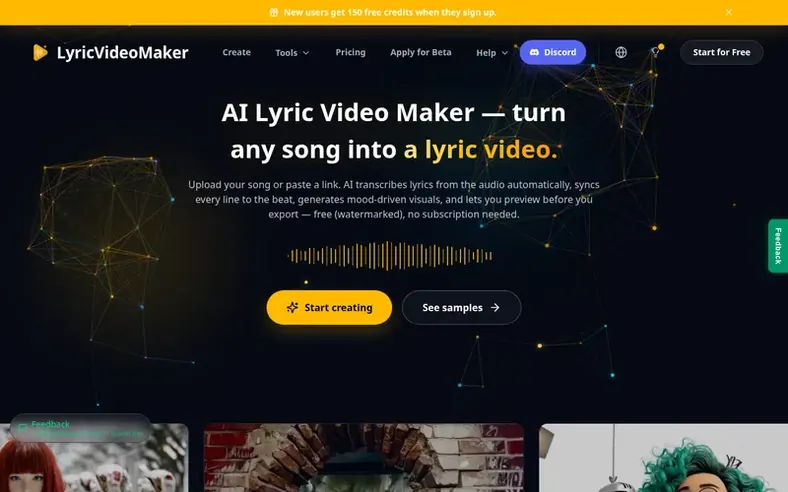 Screenshot of the LyricVideoMaker homepage