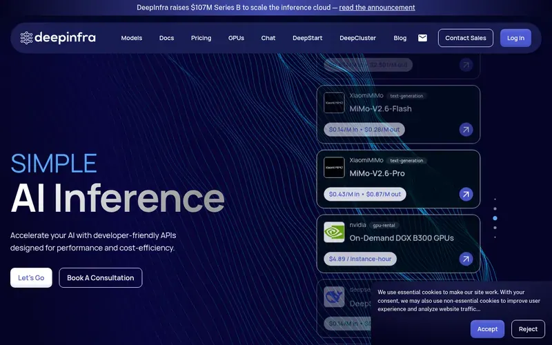 Screenshot of the DeepInfra homepage
