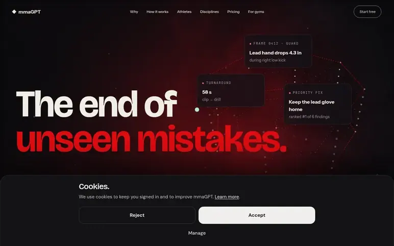 Screenshot of the mmaGPT homepage