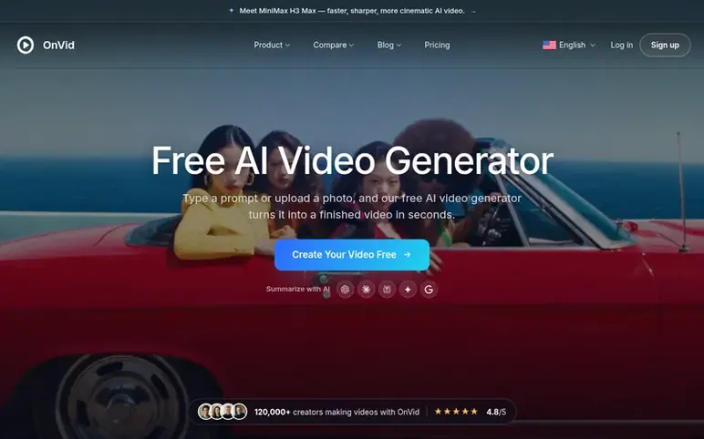 Screenshot of the OnVid homepage