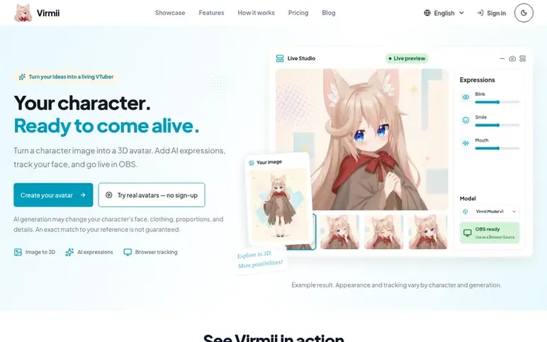 Screenshot of the Virmii homepage