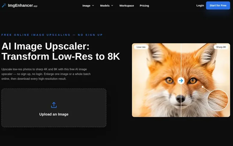 Screenshot of the ImgEnhancer homepage