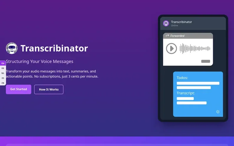 Screenshot of the Transcribinator homepage