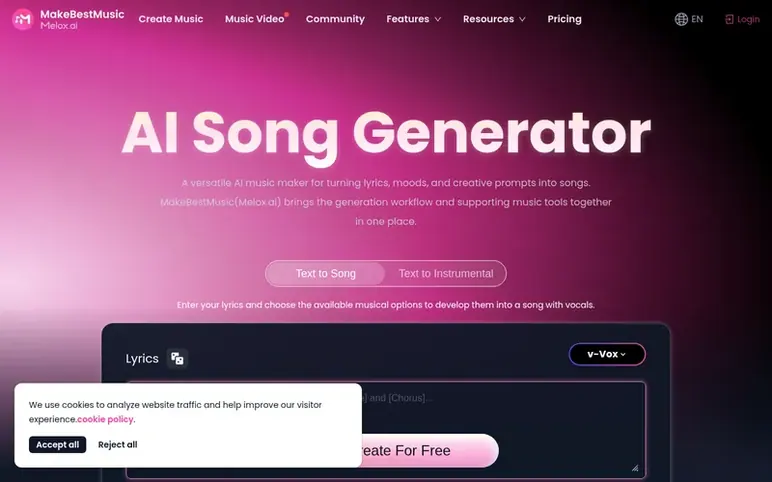 Screenshot of the MakeBestMusic homepage
