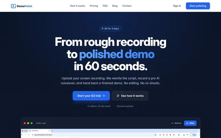 Screenshot of the DemoPolish homepage