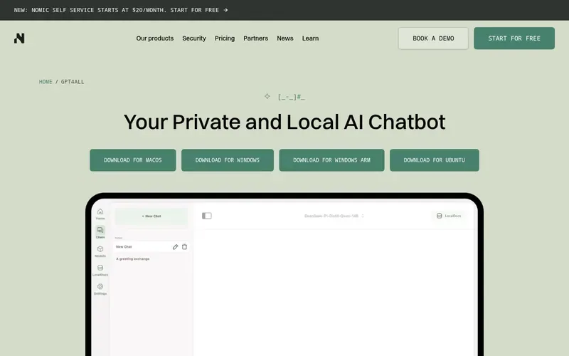 Screenshot of the Nomic homepage