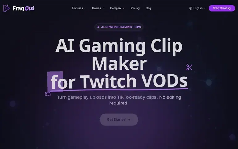 Screenshot of the FragCut homepage