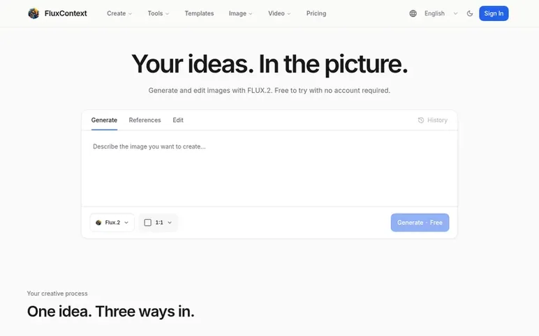 Screenshot of the FluxContext homepage
