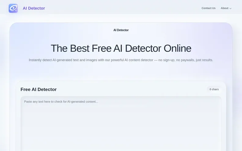 Screenshot of the AI Detector Online homepage