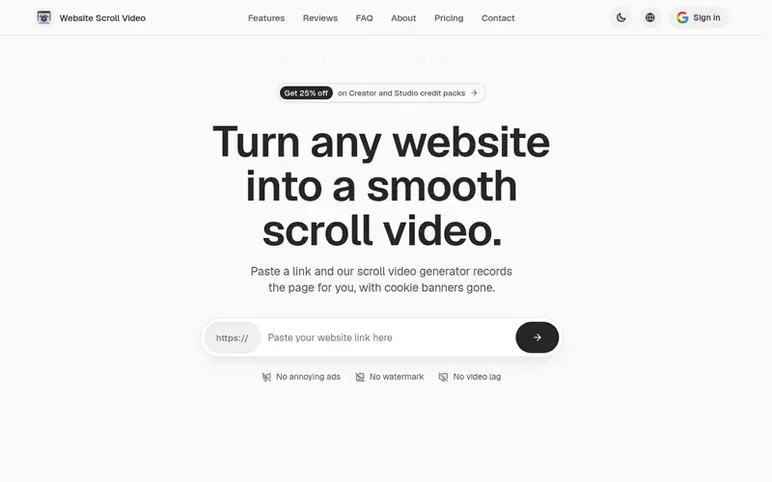 Screenshot of the Website Scroll Video homepage