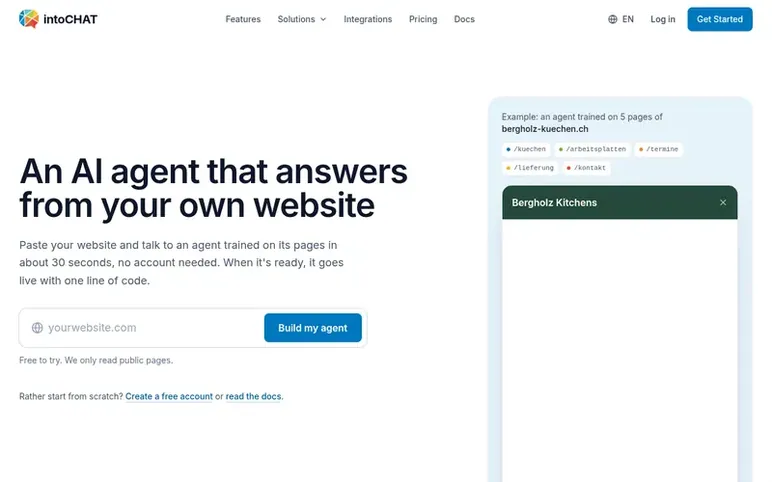 Screenshot of the intoCHAT homepage