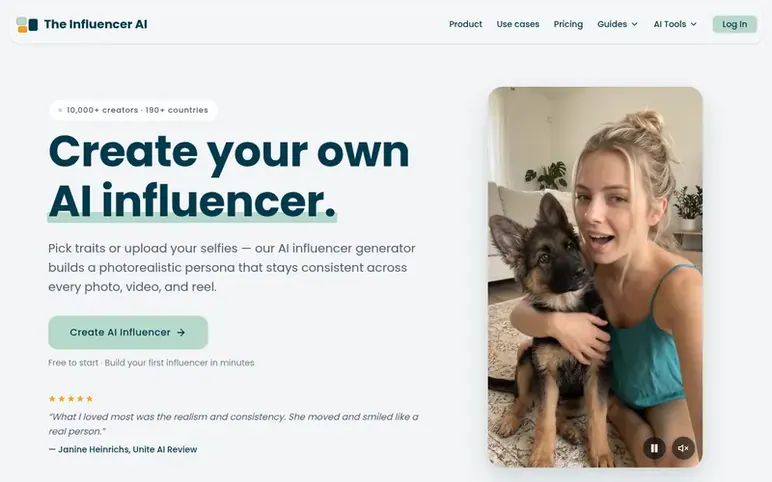 Screenshot of the The Influencer AI homepage