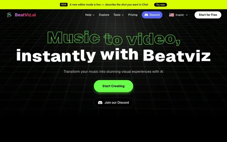 Screenshot of the BeatViz homepage