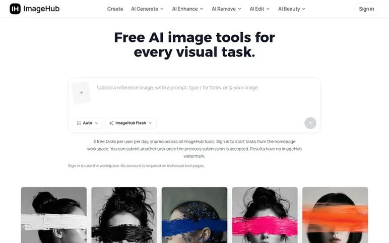 Screenshot of the ImageHub homepage