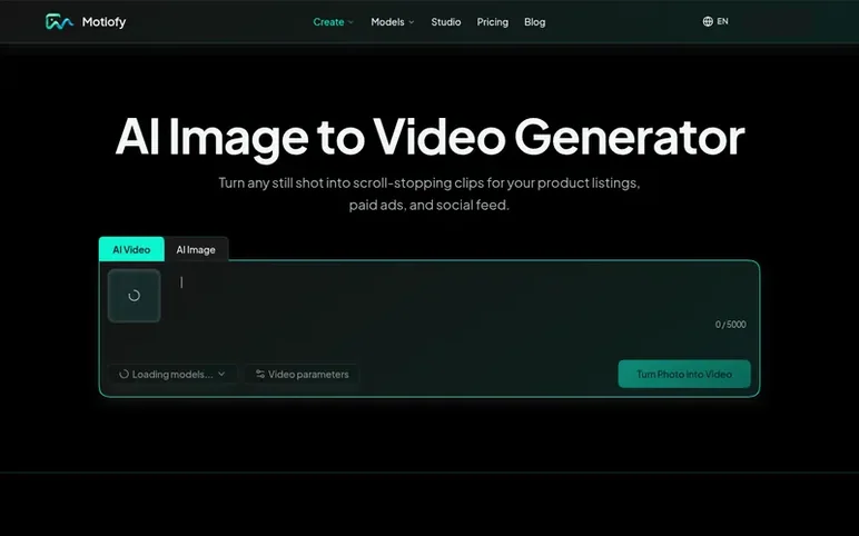 Screenshot of the Motiofy homepage