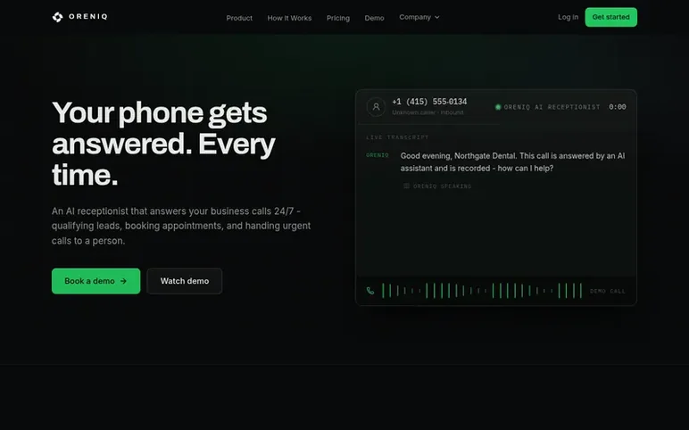 Screenshot of the Oreniq homepage