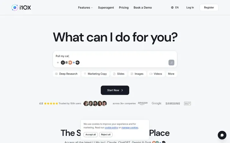 Screenshot of the i10X homepage