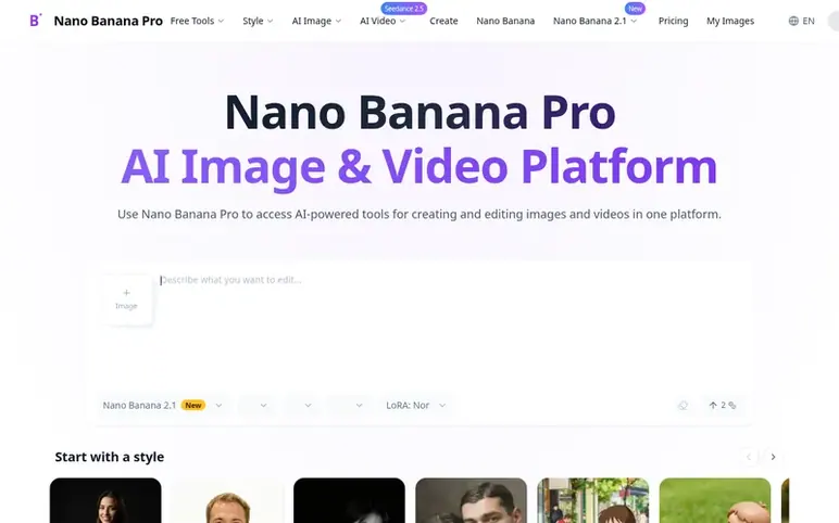 Screenshot of the Nano Banana Pro homepage