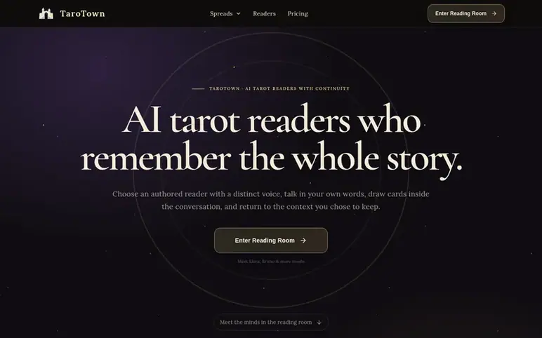 Screenshot of the TaroTown homepage