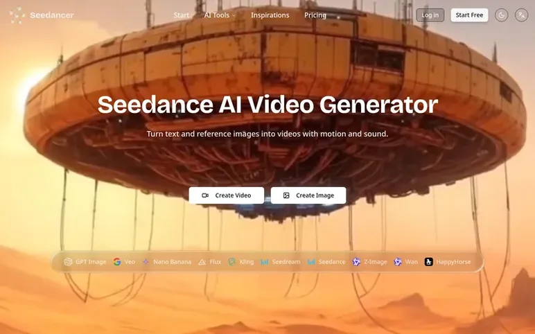 Screenshot of the Seedancer homepage