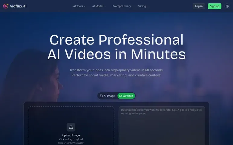 Screenshot of the vidflux homepage