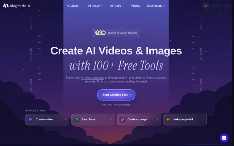 Screenshot of the Magic Hour homepage