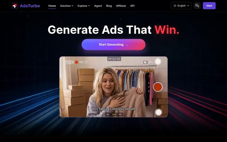 Screenshot of the AdsTurbo homepage