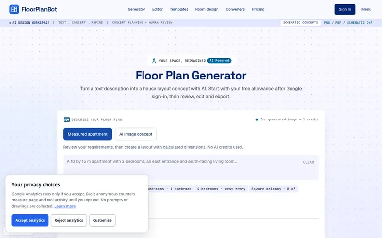 Screenshot of the FloorPlanBot homepage