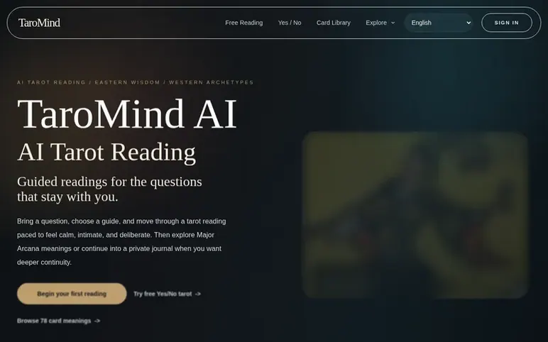 Screenshot of the TaroMind AI homepage