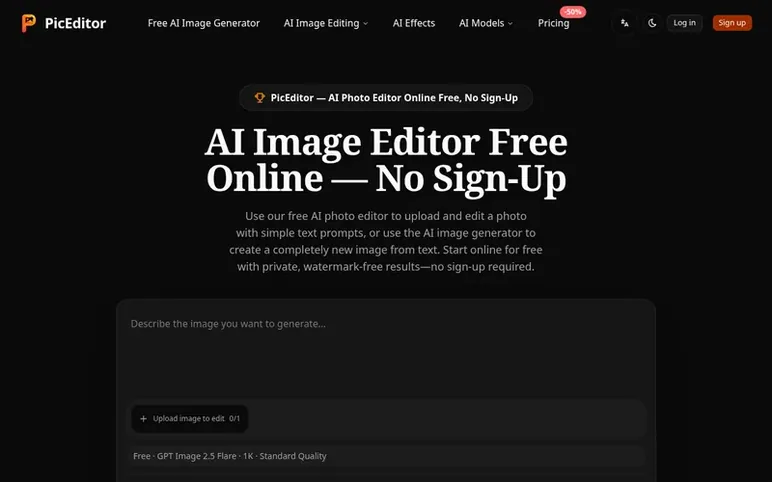 Screenshot of the PicEditor homepage