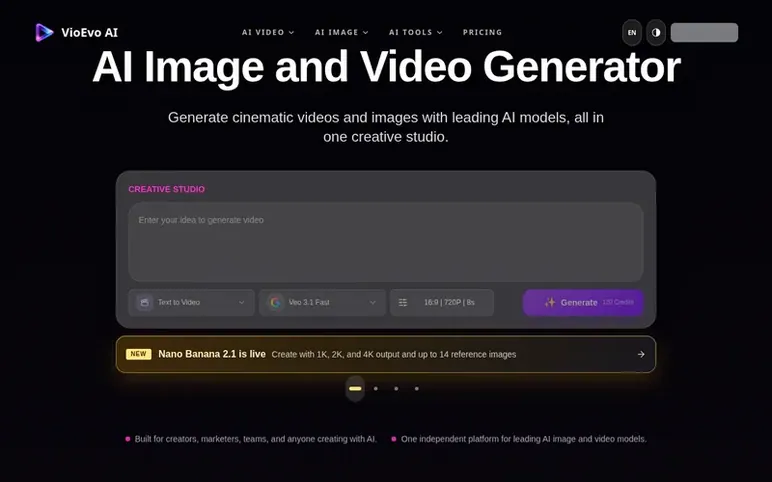 Screenshot of the VioEvo homepage