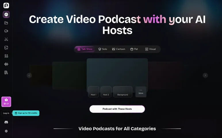 Screenshot of the PodcastorAI homepage