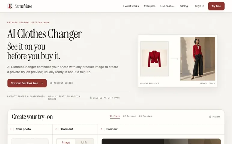 Screenshot of the SameMuse homepage