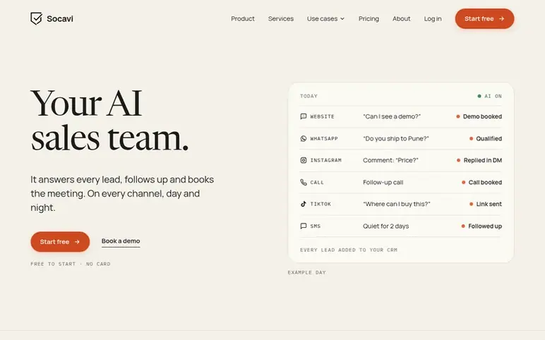 Screenshot of the Socavi homepage